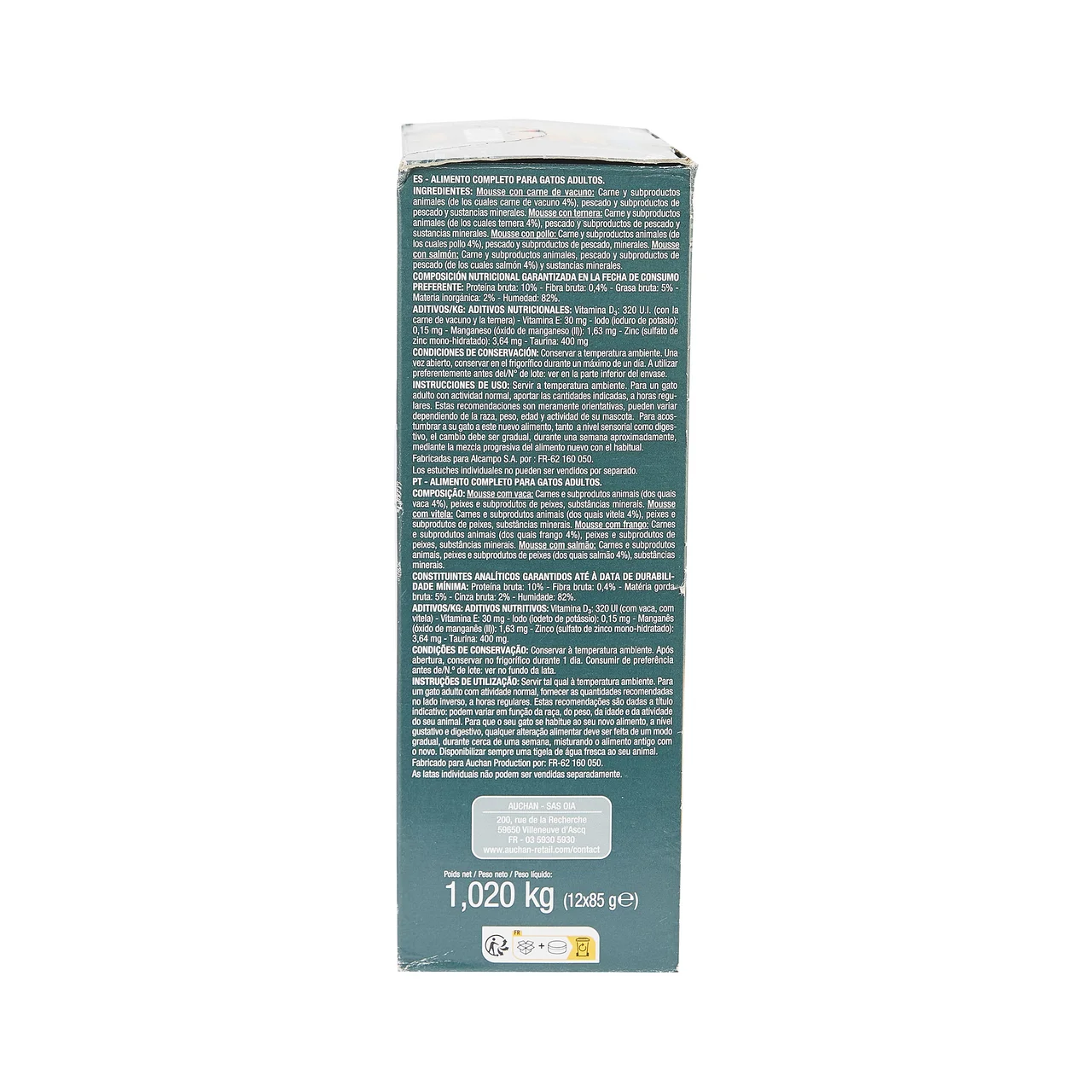PRODUCTO ALCAMPO Comida para gatos latita de mousse  12 uds. 85 gr.