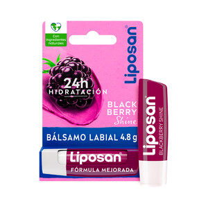 Imagen de LIPOSAN Black berry shine Protector (bálsamo) labial hidrtante, con aroma a moras.