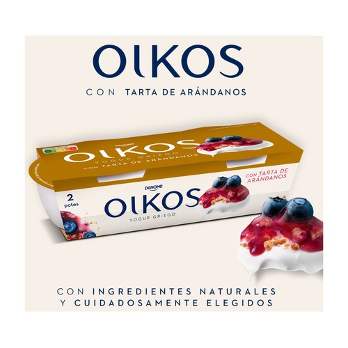 OIKOS Yogur griego azucarado con tarta de arándanos de Danone 2 x 110 g.