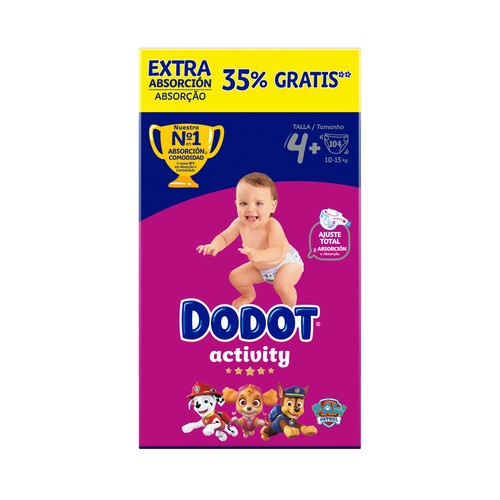 DODOT Activity Pañales talla 4+ (10-15 kg) 104 uds.