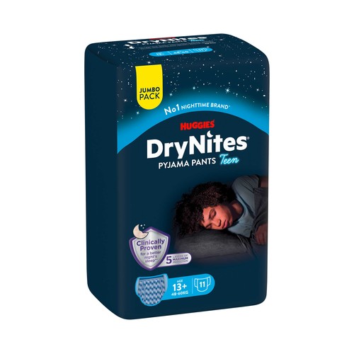 DRYNITES Pañales de noche (calzoncillos absorbentes) talla 13+ años, para niños de 48 a 60 kg. 11 uds.