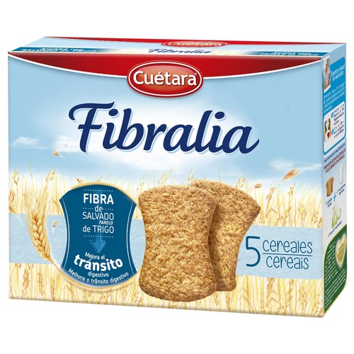 Galletas 5 cereales con fibra de salvado de trigo CUÉTARA FRIBALIA caja 500 g.
