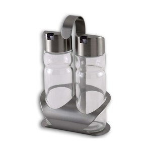 Imagen de Conjunto de vinagrera y aceitera Sabor, fabricada en vidrio con tapas de acero inoxidable MONIX.