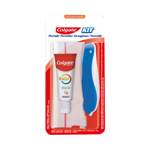 COLGATE Kit dental de viaje, con cepillo de dientes plegable, pasta de dientes (20 ml) y neceser COLGATE.
