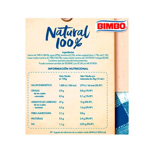 BIMBO Pan de molde blanco con corteza 100 % natural 360 g