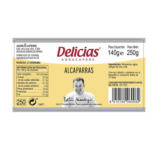DELICIAS Alcaparras DELICIAS frasco de 140 g.