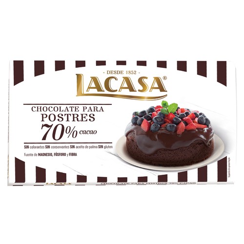 Chocolate especial para postres 70 % cacao LACASA 200 g.