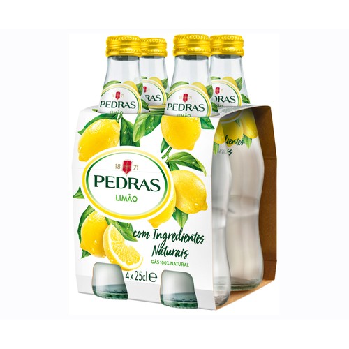 PEDRAS Agua mineral con gas sabor limón pack de 4 uds. de botellas de 25 cl.