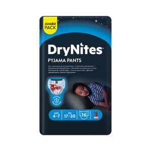 Imagen de DRYNITES Pañales de noche talla 7 (calzoncillos absorbentes), para niños de 17 a 30 kilogramos y de 4 a 7 años DRYNITES Pijama pants 16 uds.