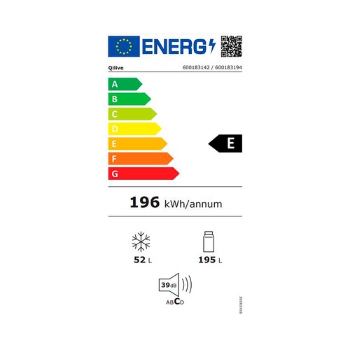 Frigorífico 2 puertas 167cm QILIVE Q.6602, blanco, CÍCLICO, clasificación energética: E, H: 167cm, A: 56cm, F: 54,5cm, capacidad total: 247L.