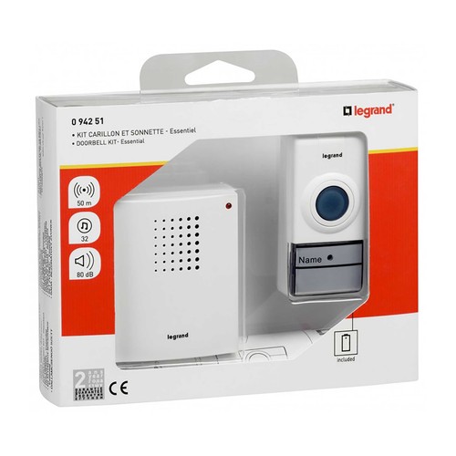 Timbre de puerta inalámbrico, con 1 emisor y 1 receptor LEGRAND 94251,