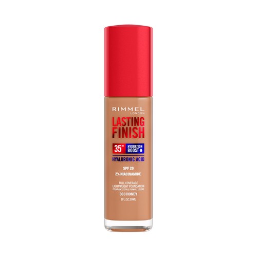 RIMMEL Lasting finish tono 303 Honey Base de maquillaje hidratante de larga duración.