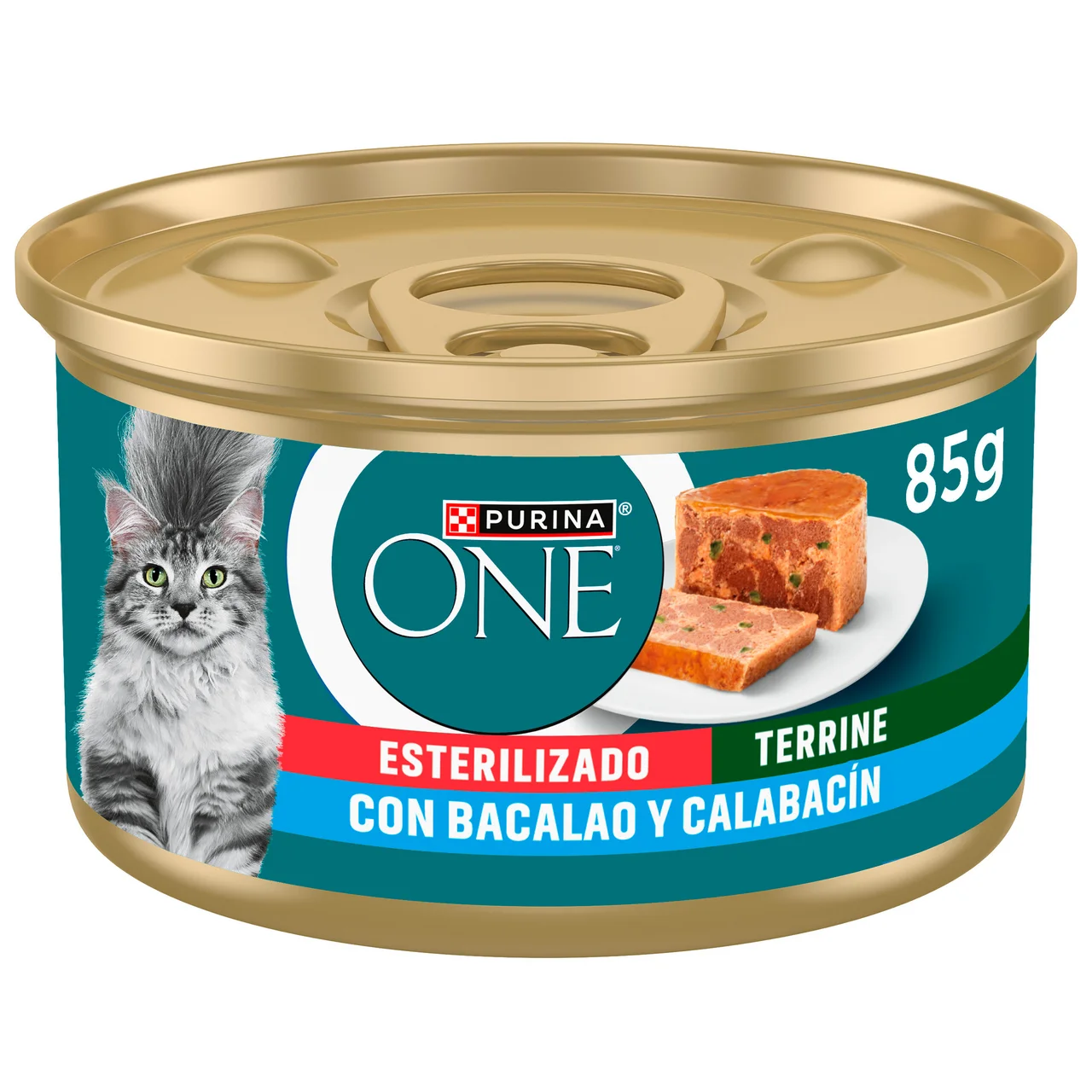 Alimento para gato esterilizado en lata con bacalao y calabacín 85g