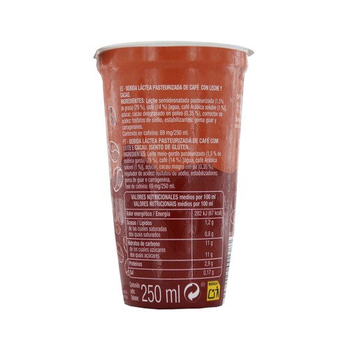 PRODUCTO ALCAMPO Bebida de café 100% arábica con leche y un toque de cacao (cappuccino) 250 ml.