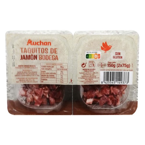 Taquitos de jamón curado en bodega PRODUCTO ALCAMPO 2 x 75 g.
