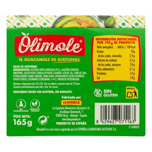 LA ESPAÑOLA Salsa de aceitunas estilo guacamole, con un toque de jalapeño picante 165 g.