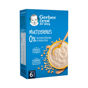 GERBER Papilla multicereales con cereales integrales (trigo, avena, cebada y maíz), a partir de 6 meses GERBER 270 g.