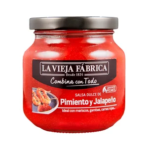 LA VIEJA FABRICA Salsa dulce chutney de Pimiento rojo y Jalapeño - Tarro 290g.
