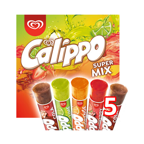 CALIPPO Polos de diferentes sabores, cola (2), lima, naranja y fresa super mix 5 x 105 ml.