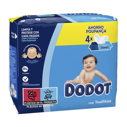 DODOT Toallitas humedas para bebé, aptas para manos y cara 4 x 52 uds.