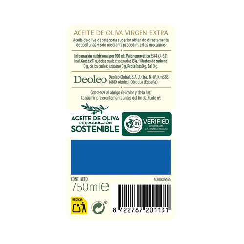 MAESTROS DE HOJIBLANCA Aceite de oliva virgen extra MAESTROS DEHOJIBLANCA BRAVIO 750 ml.