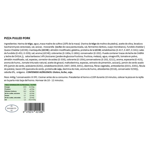 SQUIZZITA Pizza artesana de pulled pork 440g.