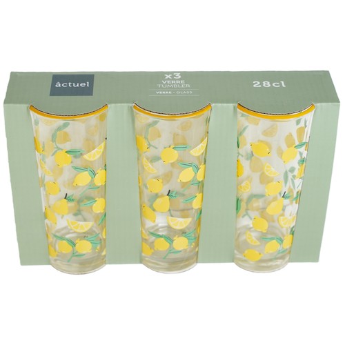 Set 3 vasos decorados 30 cl decoración limones. ACTUEL