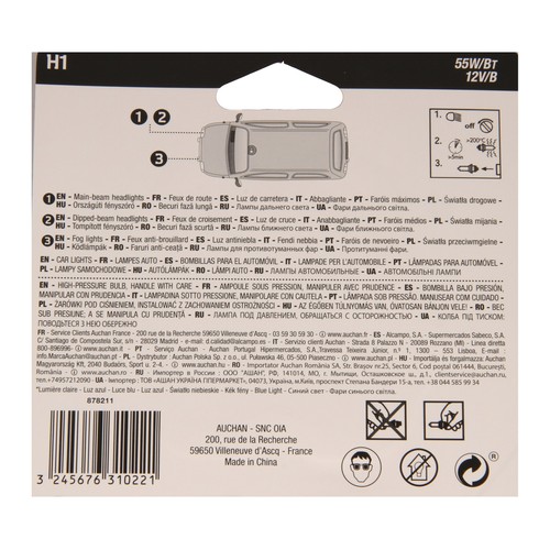 2 bombillas para automóvil H1 luz azul, 55W,12V, PRODUCTO ALCAMPO