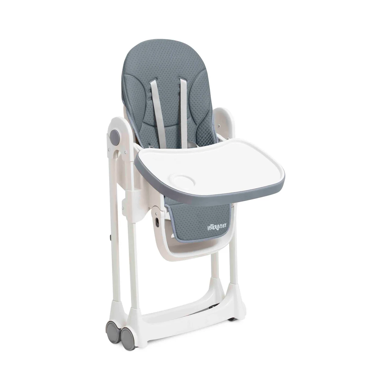 Trona plegable INTERBABY regulable en 3 posiciones, arnés de 5 puntos, color gris.