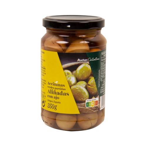 PRODUCTO ALCAMPO Collection Aceitunas Aloreñas aliñadas con ajo partidas 200 g.