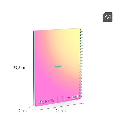 Cuaderno A4 tapa dura cuadriculado 5x5 mm 90 hojas 90 gr Sunset color lila. MILAN