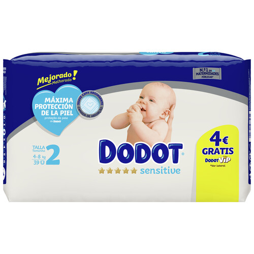 DODOT Pañales talla 2 para bebes de 4 a 8 kilogramos DODOT Sensitive 39 uds.