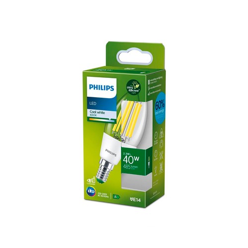 Bombilla LED E14, 40W, luz blanca 4000K, 485lm, PHILIPS.