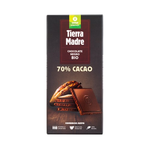 Chocolate 70% cacao Negro ecológico INTERMÓN OXFAM TIERRA MADRE 100 g.