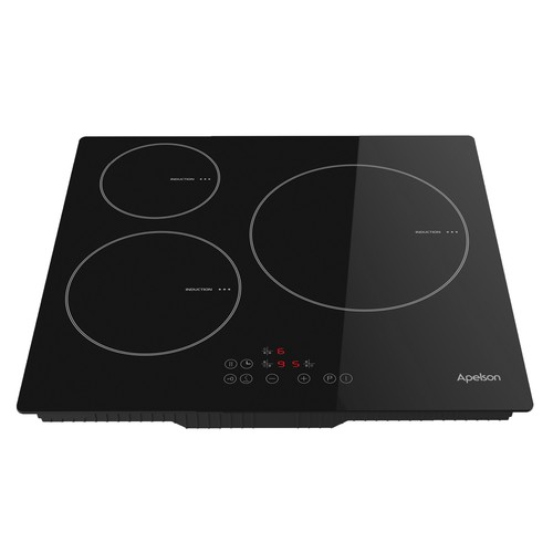 Placa inducción APELSON AIT 3602, 3 zonas de cocción, zona gigante de 28cm, potencia: 5800w, programable, control táctil, A: 56cm.