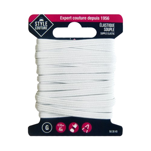 Cinta elástico-flexible, color blanco, 4,5mm x 4m., STYLE.