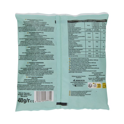 AUCHAN Mango troceado ultracongelado 450 g.