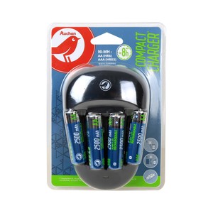 Imagen de Pack de 4 pilas recargables AA y cargador PRODUCTO ALCAMPO, 2500 mAh.