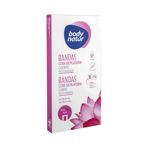 BODY NATUR Bandas de cera depilatoria para piernas, especial pieles sensibles BODY NATUR 16 uds.