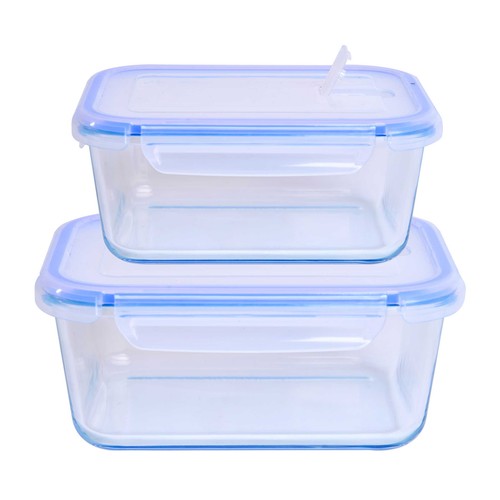Set 2 recipientes rectangulares 1,3+0,9L vidrio. ACTUEL