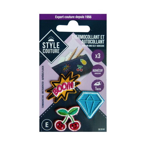 Set de 3 mini parches para ropa con diferentes diseños, STYLE.