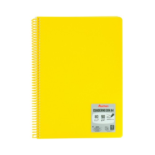 Cuaderno tamaño A4, color amarillo, 80 hojas de 4 x 4, 90 gr, ALCAMPO.