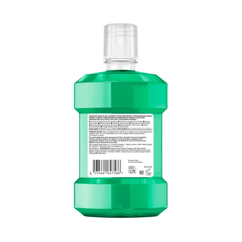 LISTERINE Enjuague bucal de uso diario, son sabor a menta fresca, para el cuidado de dientes y encías 1 l.