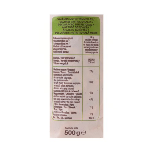PRODUCTO ALCAMPO Bio Penne rigate (macarrones) de trigo integral ecológico 500 g.