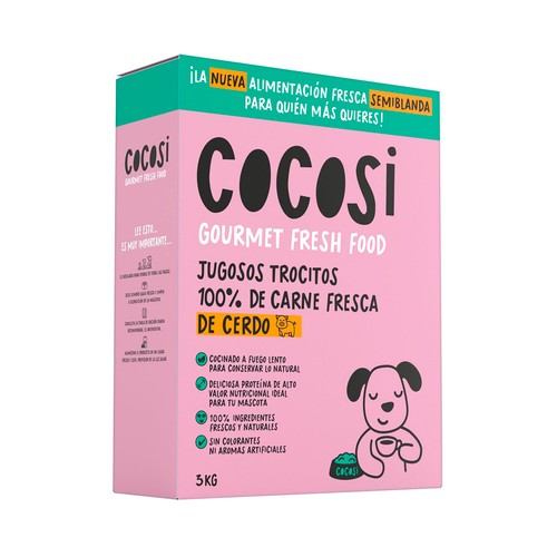 COCOSI Alimento semihúmedo para perro. Jugosos trocitos de carne de cerdo 100% fresca - 3kg.