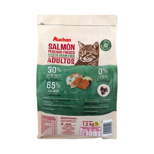 PRODUCTO ALCAMPO Grain free Alimento completo para gatos adultos base de salmón 1.5 kg.