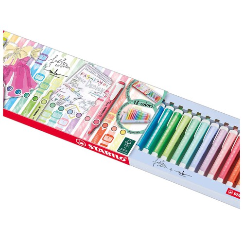 Marcador STABILO swing cool Pastel Edition - Set de escritorio de 18 colores (10 pastel + 8 fluorescente).