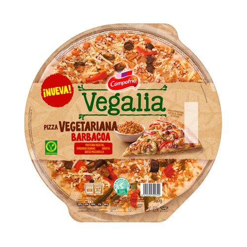 CAMPOFRÍO Vegalia Pizza barbacoa con poteina vegetal, verduras asadas y queso Mozzarella 360 g.