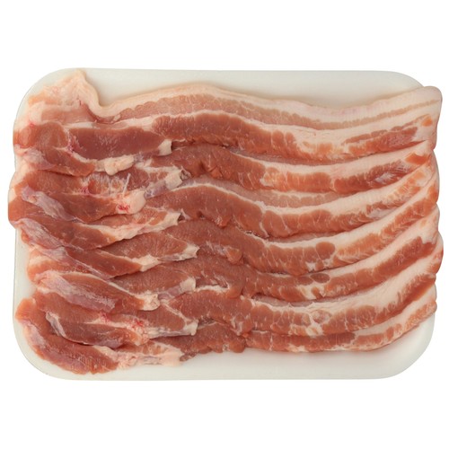 Panceta fresca de cerdo blanco cortada en filetes.