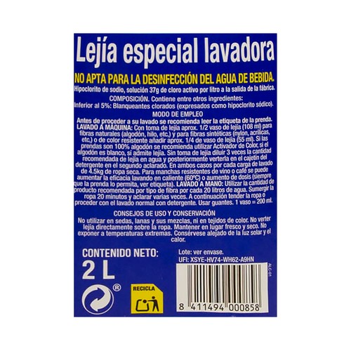 PRODUCTO ALCAMPO Lejía para ropa especial para lavadora  2 l.